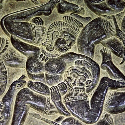 Frieze showing the monkeys fighting the giants,  Angkor Wat