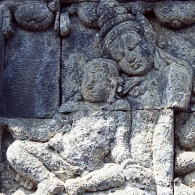 Mother and child carving, Borobudur