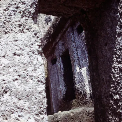 Entrance to a hermitage cut in the rock, Gunung Kawi